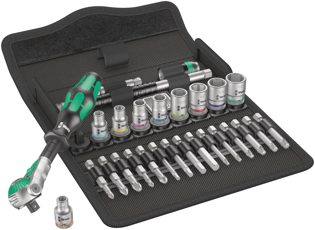 Wera 8100 Sa 9 Zyklop Speed Ratchet Set, 1/4" Drive, Imperial, 28 Pieces 1