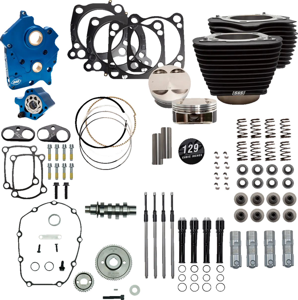S&S Cycle 129" Power Package Engine Performance Kit - Gear Drive - Oil Cooled - Non-Highlighted Fins - M8 310-1228 1