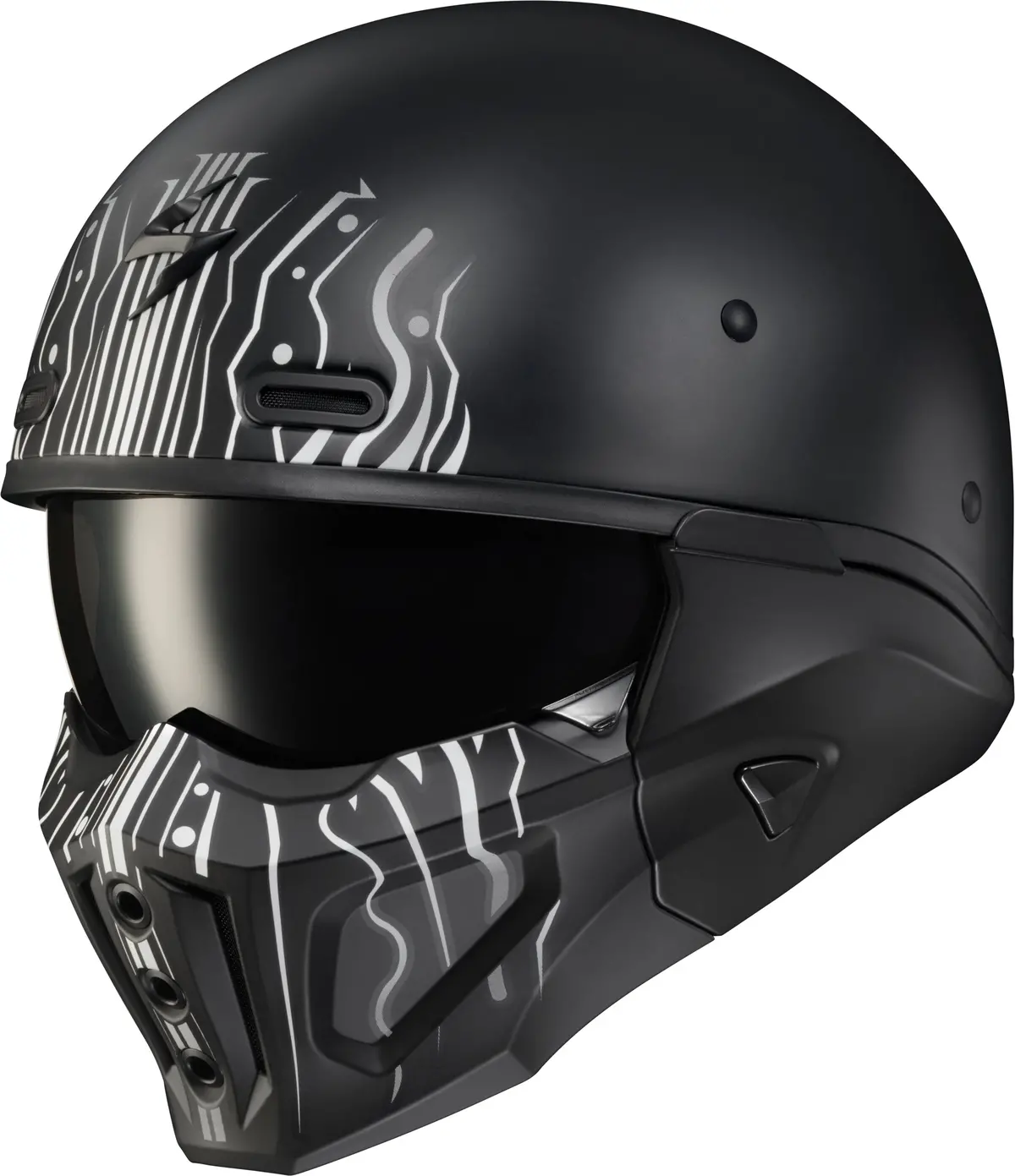Scorpion Exo Covert X Open Face Helmet - Tribe Matte Black And White, Model Cox-2003 1