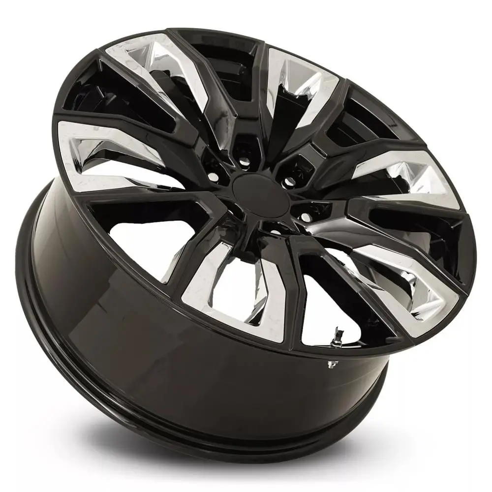 24X10 Fr207 Gm Split 6 Spoke Replica Rims: Gloss Black & Chrome Inserts 2