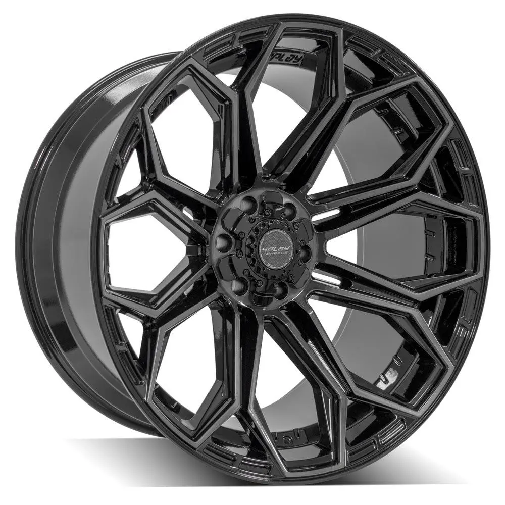 24X12 6X135mm & 6X5.5" Gloss Black With Brushed Face & Tinted Clear For Ford Expedition 2003-2023 1