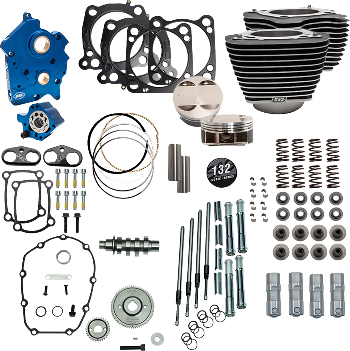 S&S Cycle 132" Power Pack - 550 Gear Drive - Oil Cooled - Wrinkle Black W/Highlight Fins - 114"/117" M8 310-1232C 1
