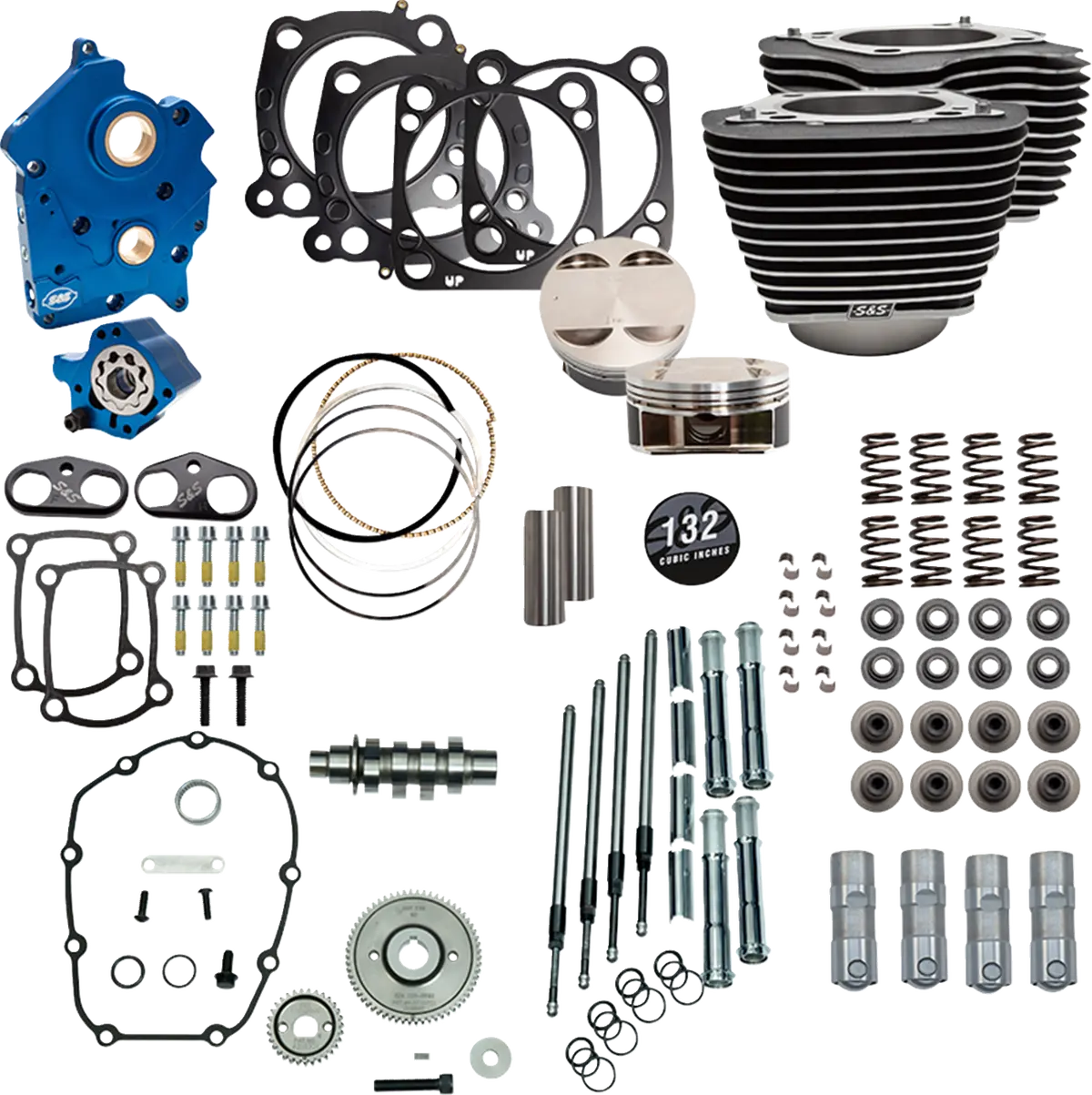 S&S Cycle 132" Power Pack - 550 Gear Drive - Water Cooled - Wrinkle Black W/Highlight Fins - 114"/117" M8 310-1230C 1