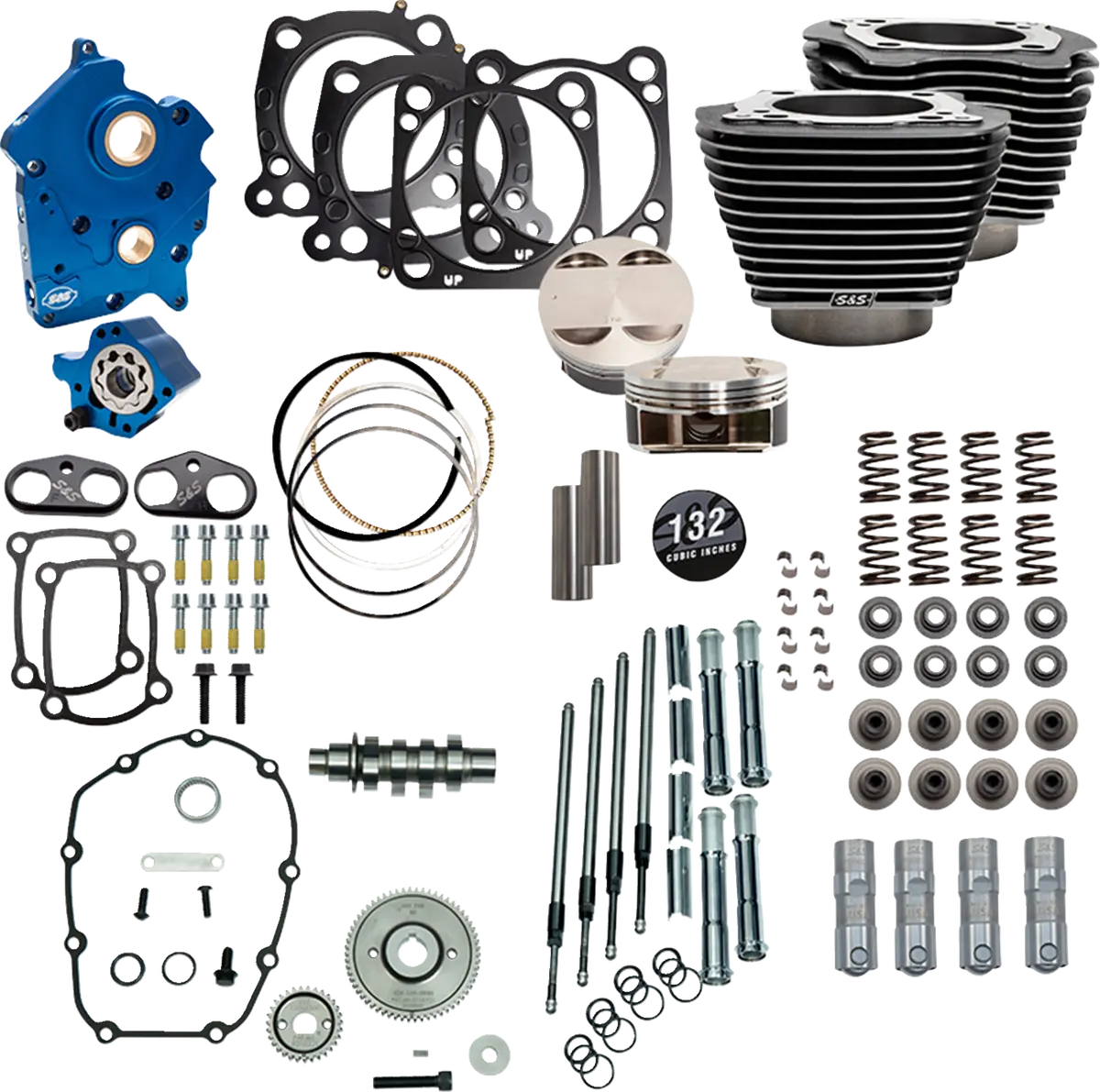 S&S Cycle 132" Power Pack - 550 Gear Drive - Oil Cooled - Black Granite W/Highlight Fins - 114"/117" M8 310-1238C 1