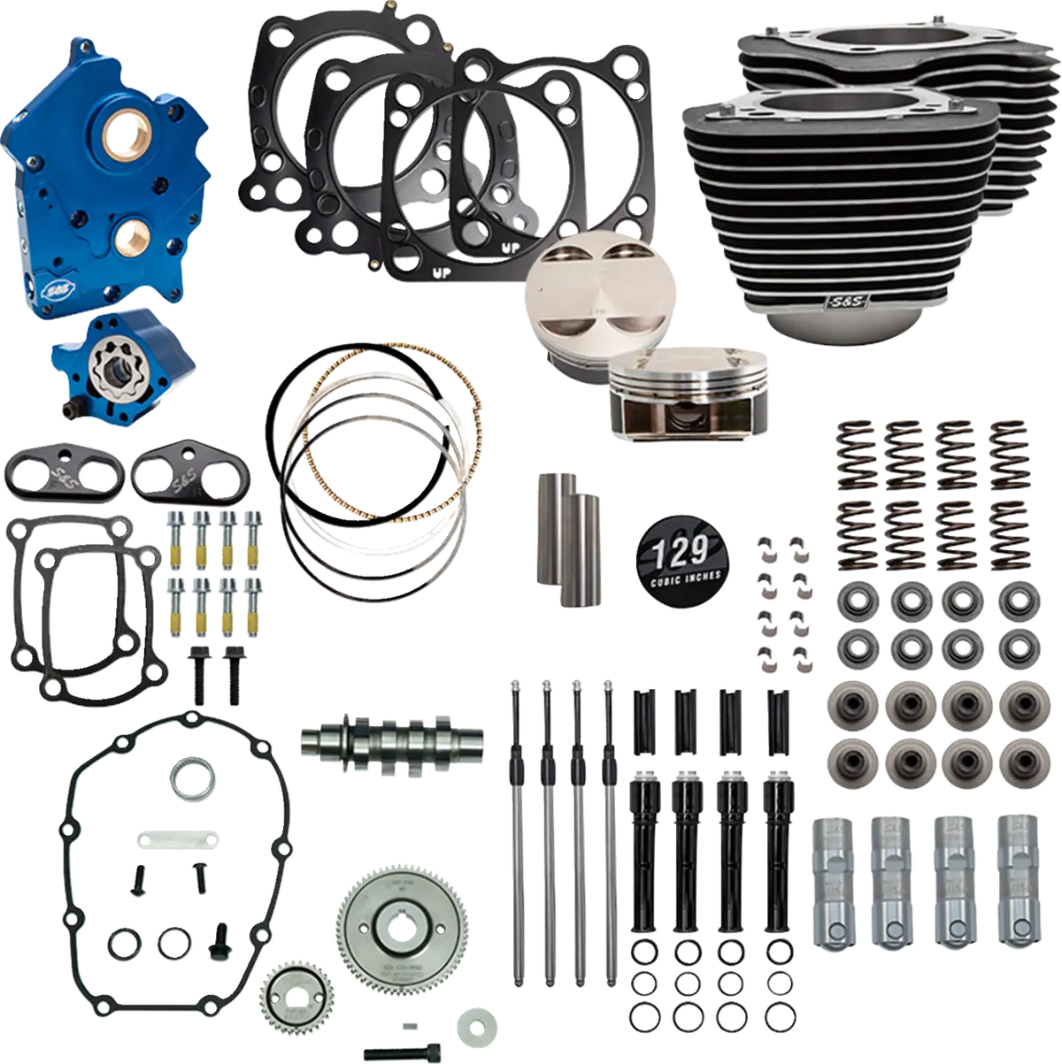 S&S Cycle 129" Power Pack - 550 Gear Drive - Oil Cooled - Wrinkle Black W/Highlight Fins - 107" M8 310-1227C 1