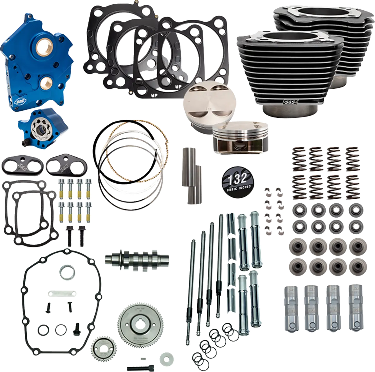 S&S Cycle 132" Power Pack - 550 Gear Drive - Water Cooled - Black Granite W/Highlight Fins - 114"/117" M8 310-1236C 1