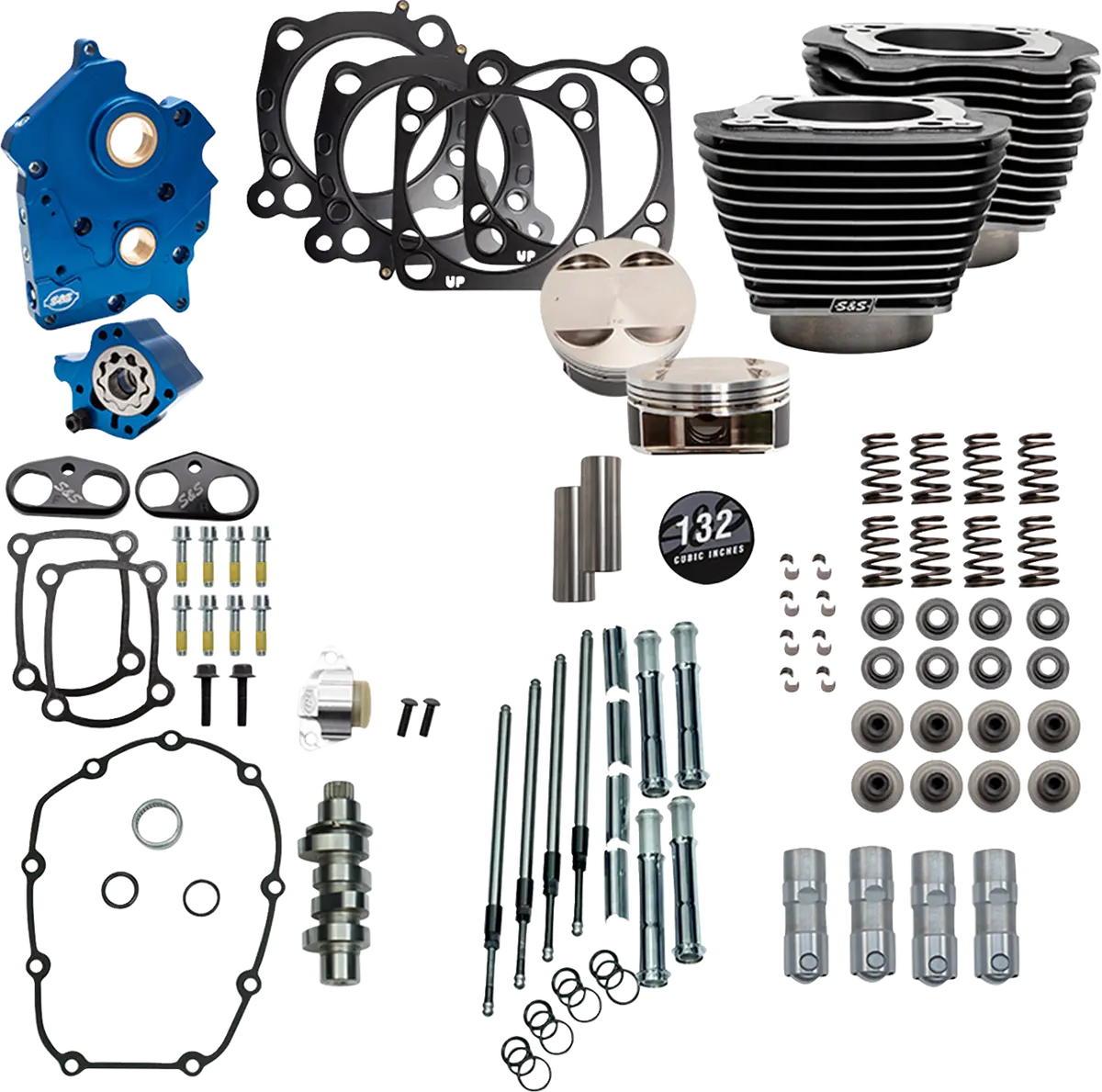 S&S Cycle 132" Power Pack - 550 Chain Drive - Water Cooled - Black Granite W/Highlight Fins - 114"/117" M8 310-1235C 1