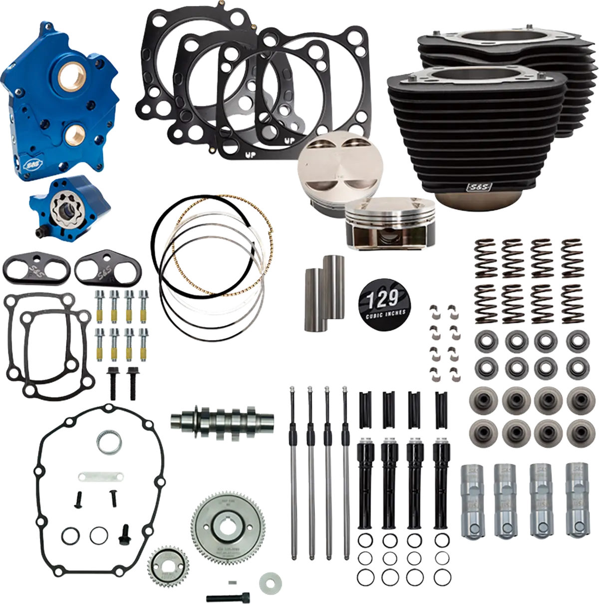 S&S Cycle 129" Power Pack - 550 Gear Drive - Oil Cooled - Wrinkle Black W/O Highlight Fins - 107" M8 310-1228C 1