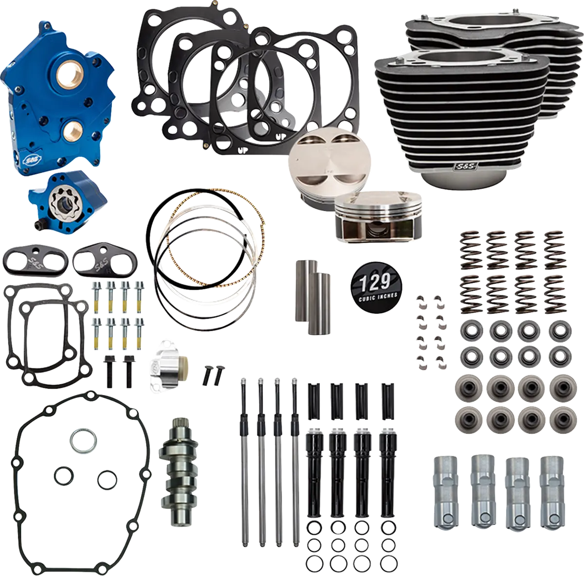 S&S Cycle 129" Power Pack - 550 Chain Drive - Oil Cooled - Wrinkle Black W/Highlight Fins - 107" M8 310-1225C 1