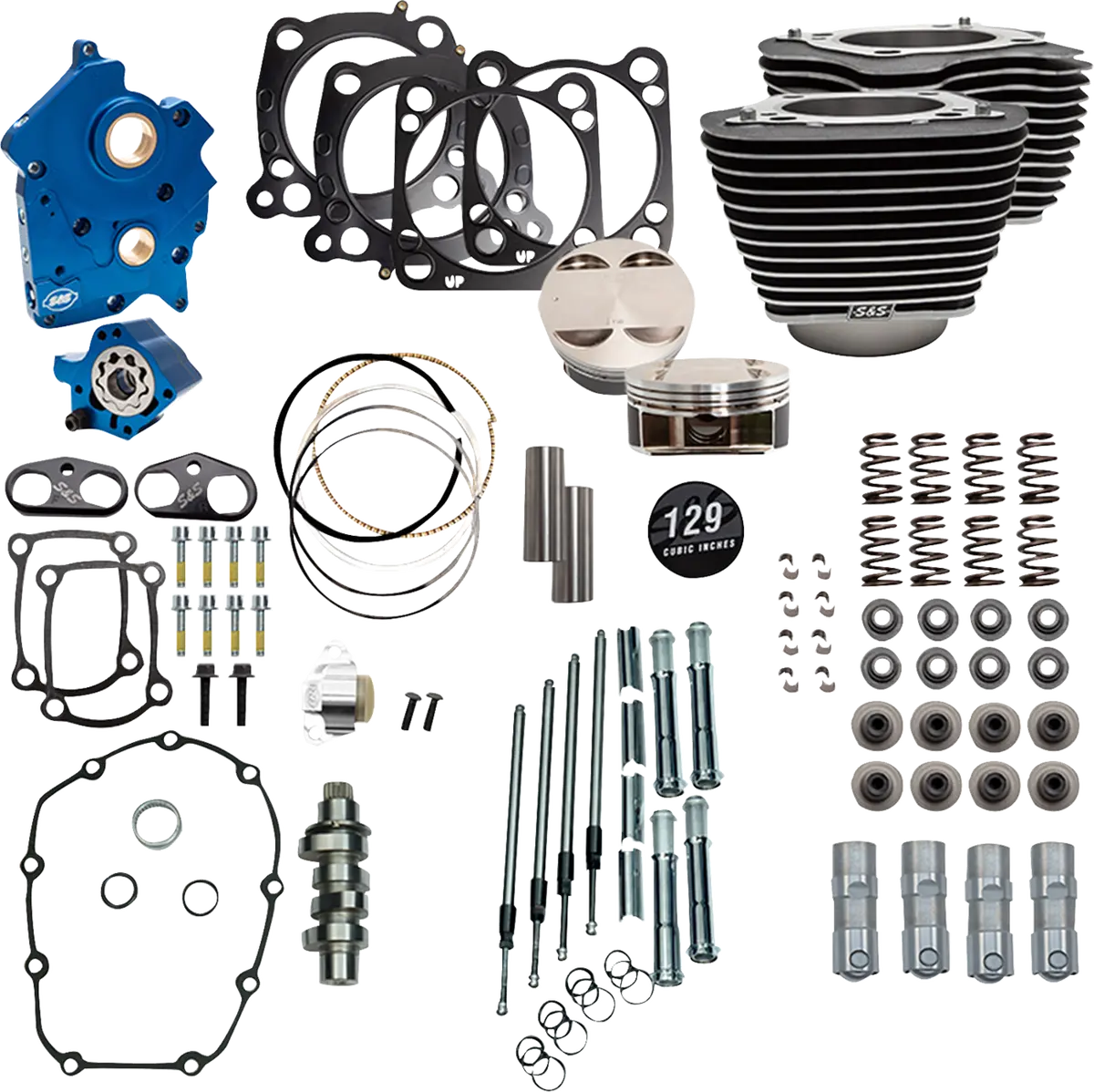 S&S Cycle 129" Power Pack - 550 Chain Drive - Oil Cooled - Wrinkle Black W/Highlight Fins - 107" M8 310-1223C 1