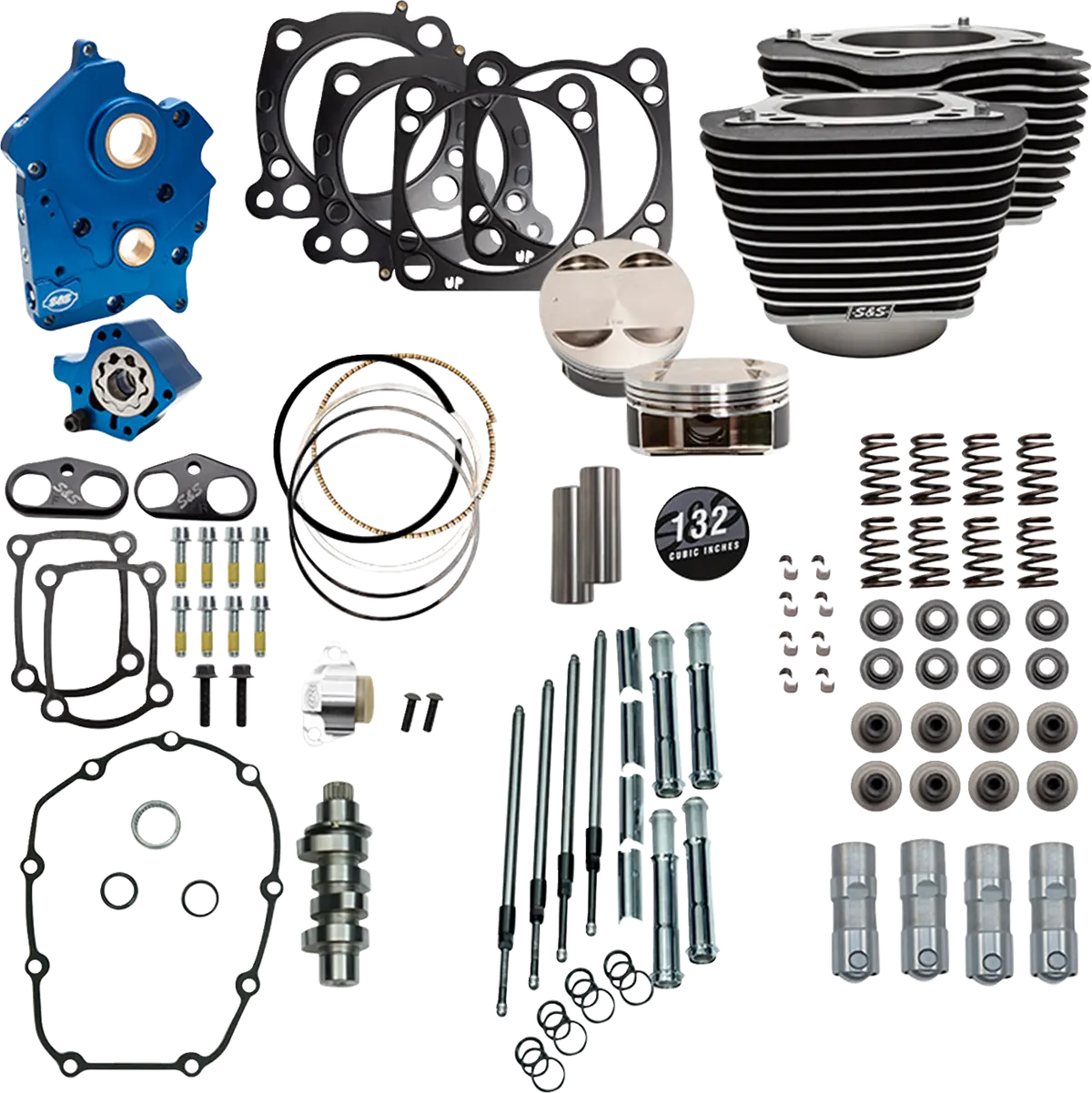 S&S Cycle 132" Power Pack - 550 Chain Drive - Water Cooled - Wrinkle Black W/Highlight Fins - 114"/117" M8 310-1229C 1
