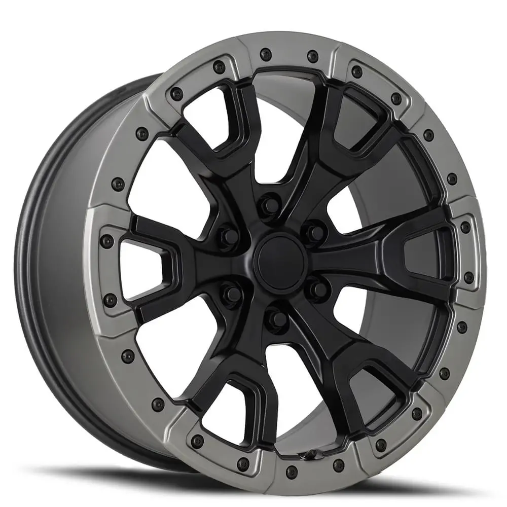 20X9 Satin Black / Gray Ring Bronco Style Wheels (Fr99, 6X139.7, +20 Offset) 1
