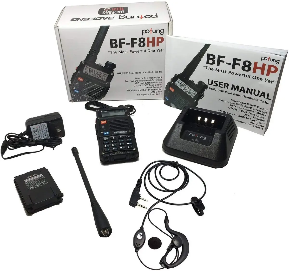 Baofeng Bf-F8hp (Uv-5R 3Rd Gen) 8-Watt Dual Band Two-Way Radio (136-174Mhz Vhf & 400-520Mhz Uhf) Includes Full Kit With Large Battery 1