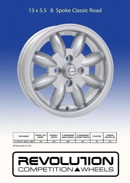 Revolution 13 X 5.5 8 Spoke 4X101.6 Et25 Silver - Sold As Set 1