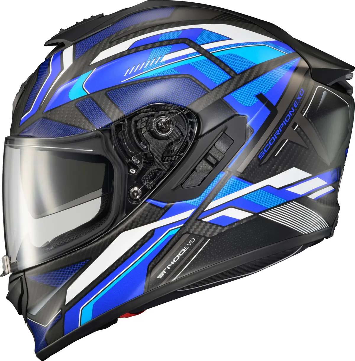 Scorpion Exo-1400 Evo Carbon Helmet Hex Matte Blue With Everclear Sun Visor And Advanced Ventilation 1