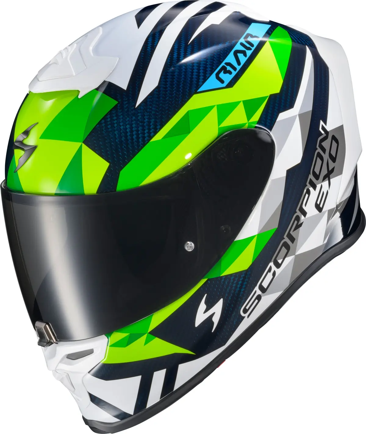 Scorpion Exo R1 Air Full Face Helmet Carbon Rastor White/Green/Blue Large 1