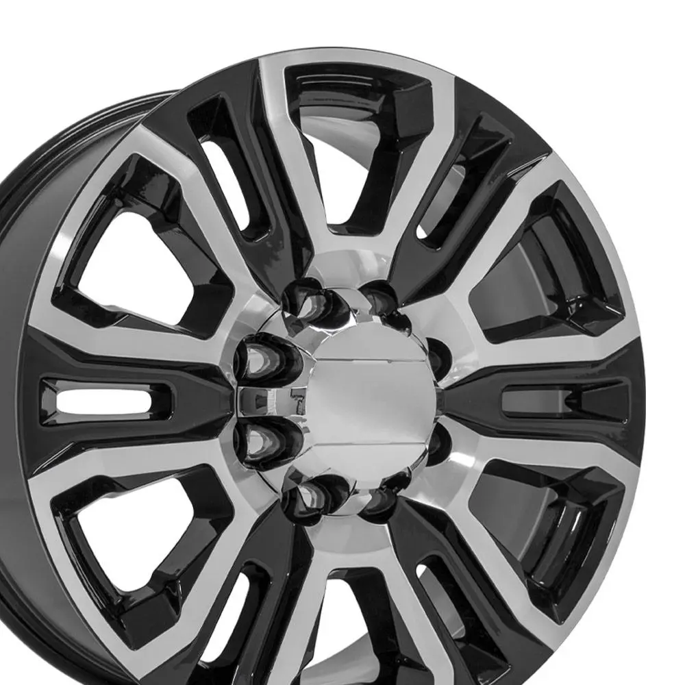 20X8.5 Replica Wheel Cv70b Fits Gmc Sierra 2500 3500 Hd Denali - Black Machined 2