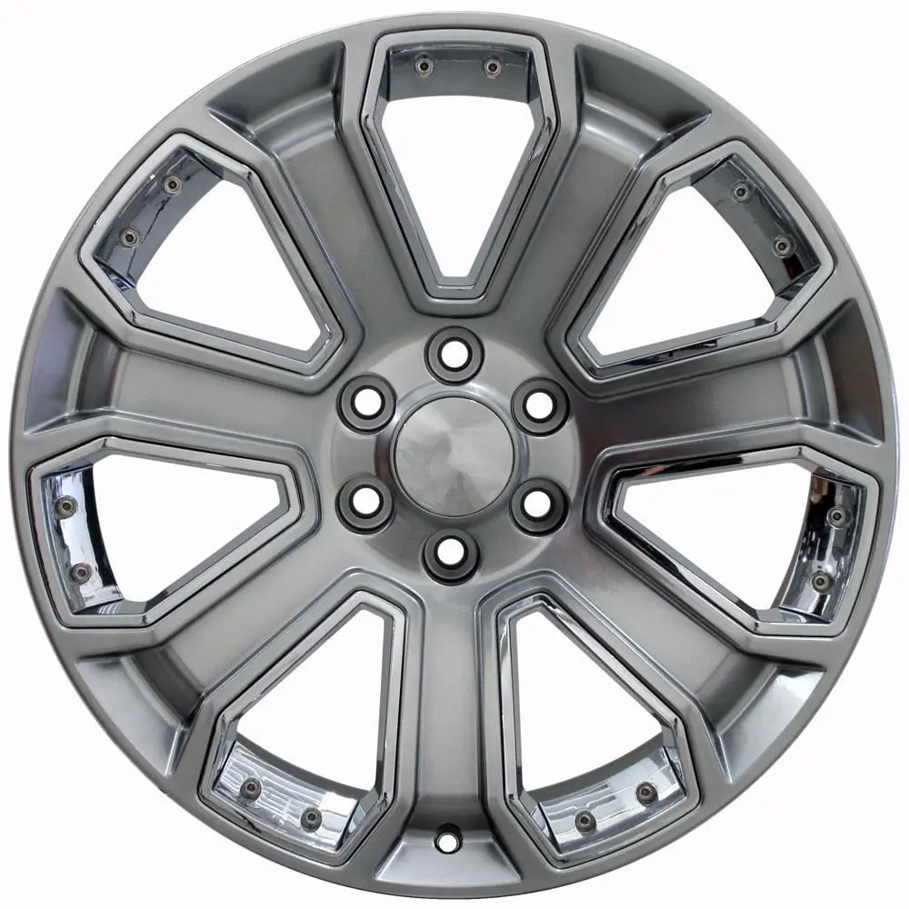 22X9 Replica Wheel Cv93b Fits Chevy Silverado - Hyper Black With Chrome Insert 1