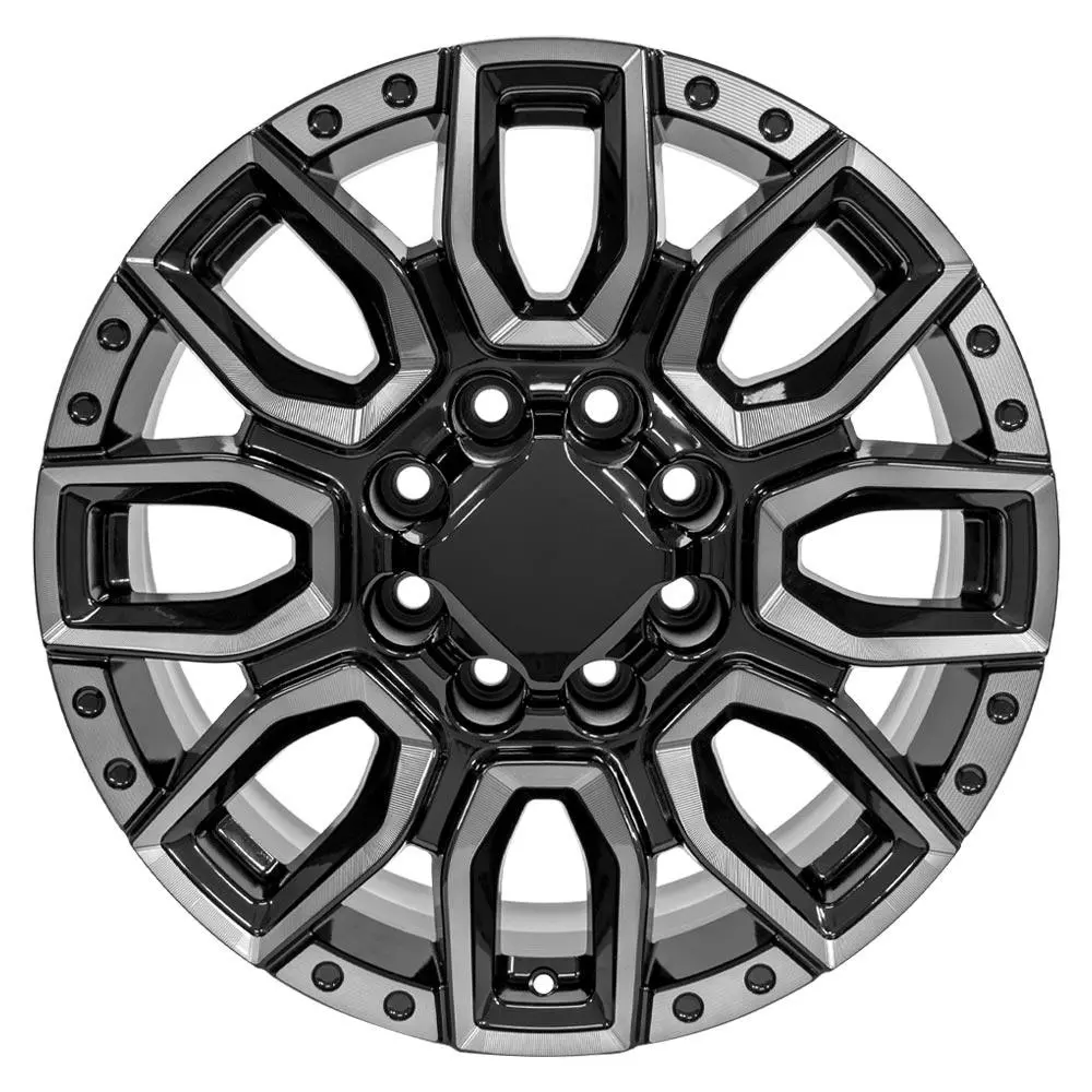 20X8.5 Replica Wheel Cv97a Fits Gmc Sierra 2500/3500 - Black Milled Edge With Tinted Clear 1