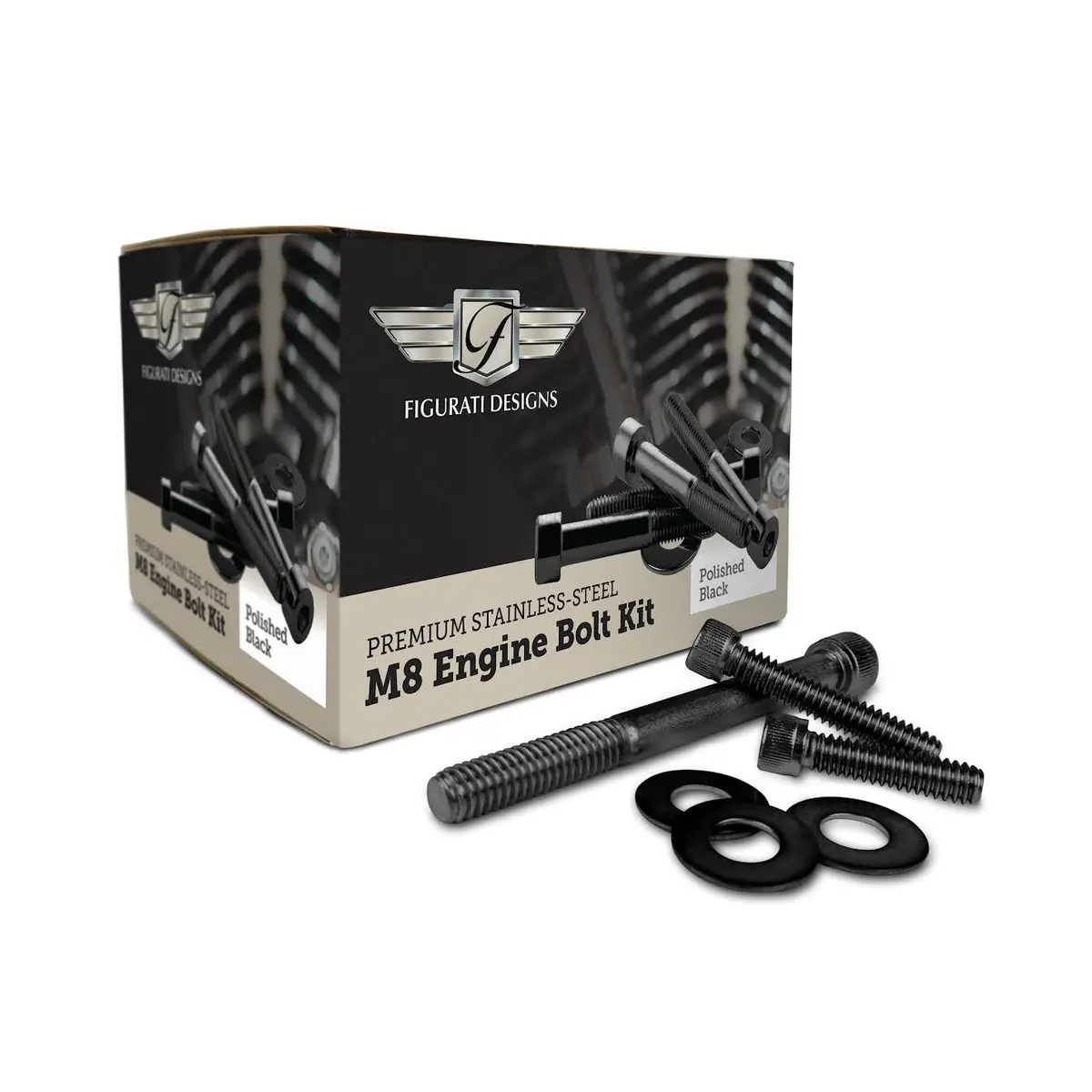 Figuati Designs Engine Bolt Kit M8 Polished Black Stainless-Steel 1