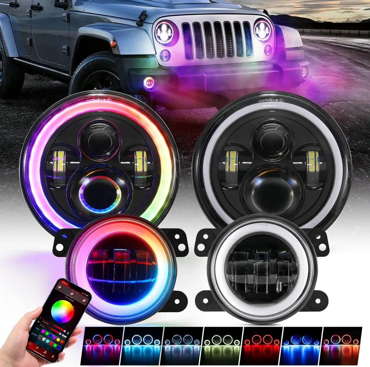 Auxbeam Led Headlight Kit With Rgb Halo And Fog Lights 1