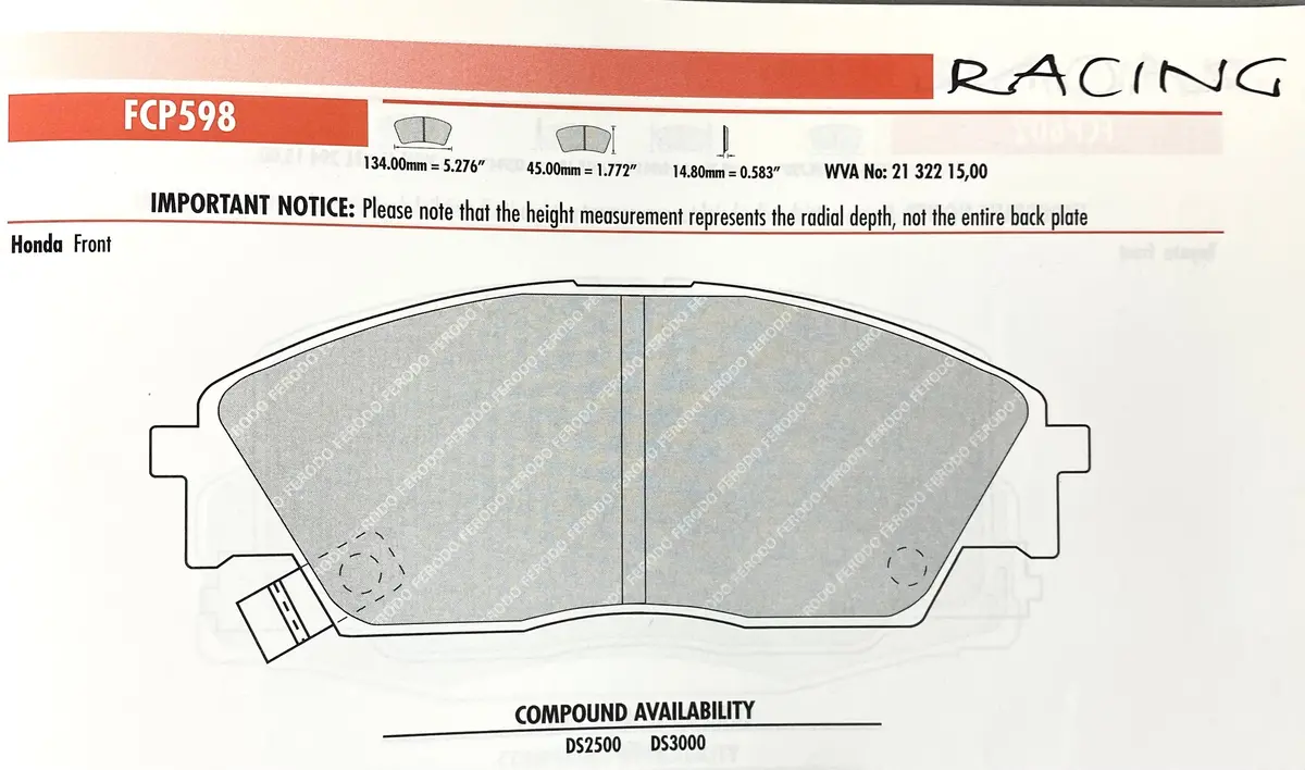 Ferodo Fcp598c Brake Pads 4003 Honda Front 1