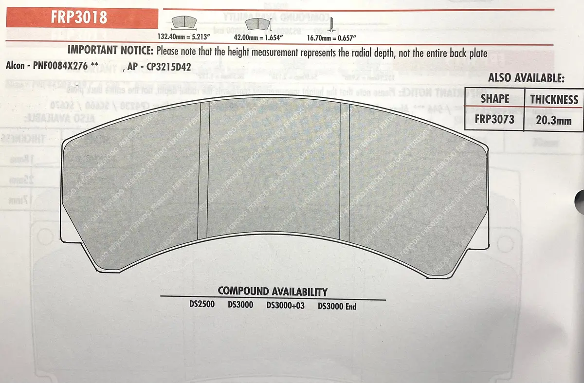 Ferodo Frp3018r Brake Pads Ds3000 1