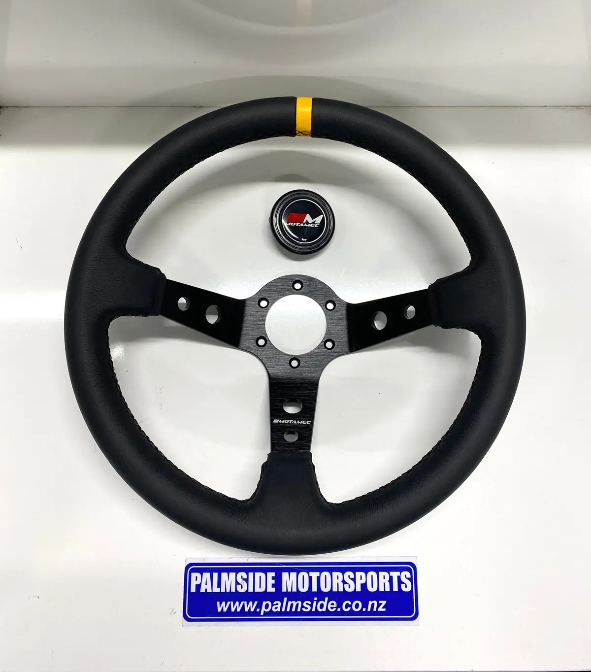 Motamec Rally Steering Wheel 350Mm Deep Dish Black Leather 1