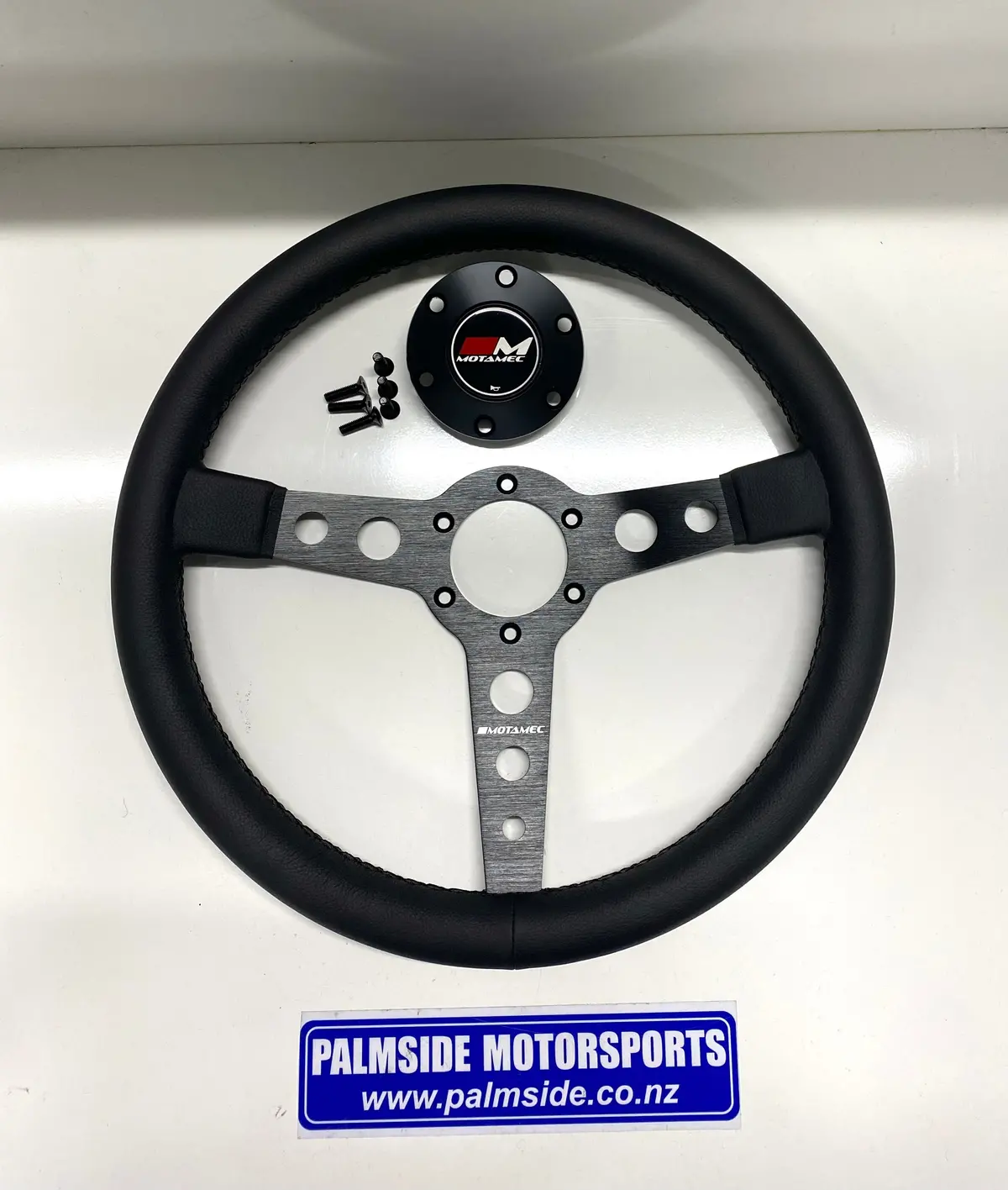 Motamec Classic Steering Wheel 350Mm Flat Black Leather 1