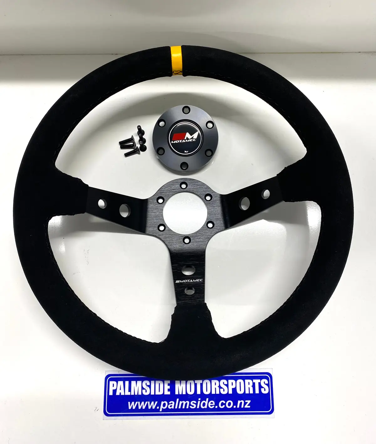 Motamec 350Mm Deep Dish 90Mm Suede Rally Steering Wheel 1