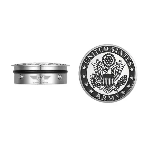 Figurati Designs *Officially Licensed* Harley-Davidson Stainless-Steel / Black Custom Swing Arm Covers Army Seal 1
