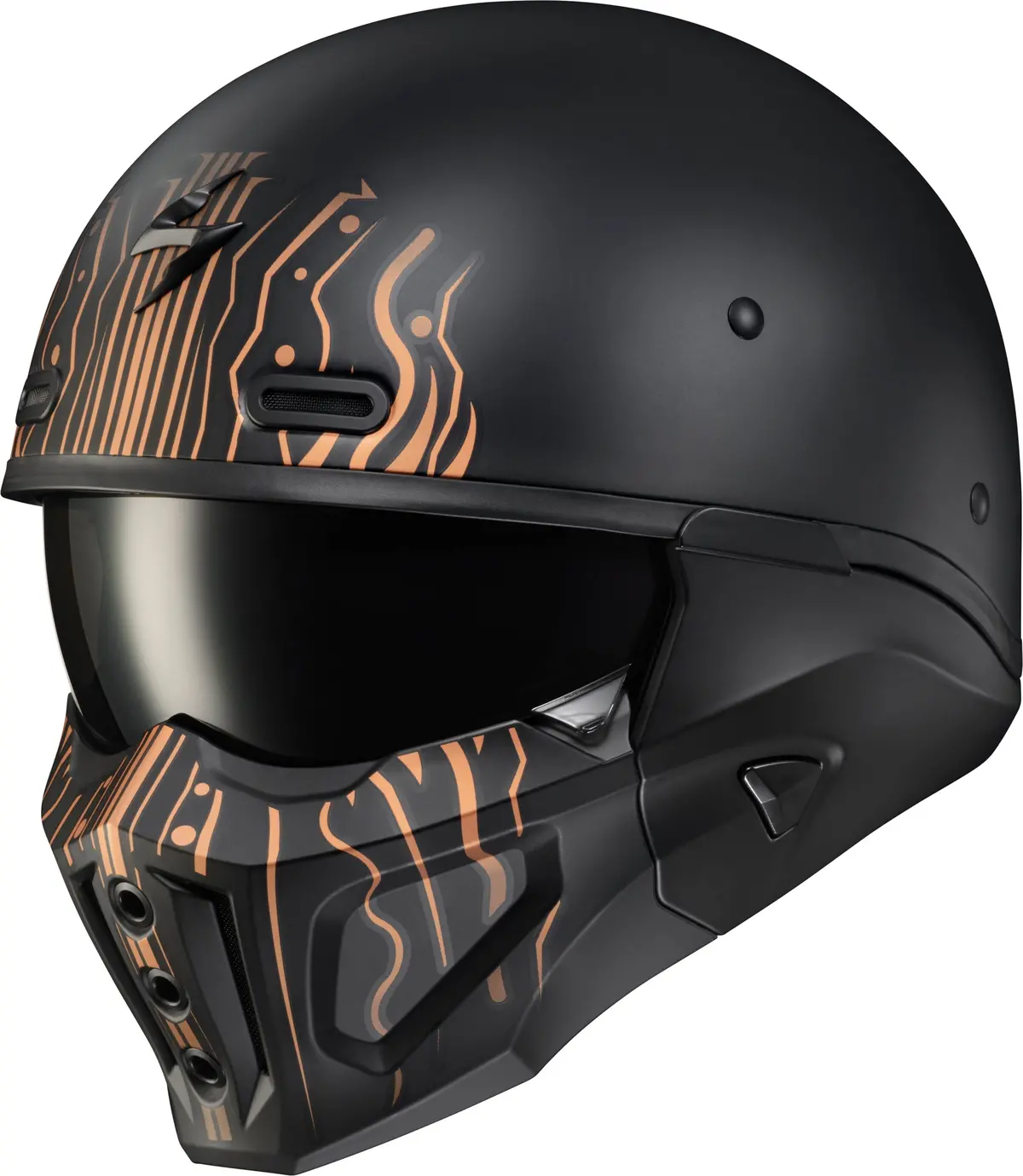 Scorpion Exo Covert X Open Face Helmet Tribe Matte Black And Copper Large 1