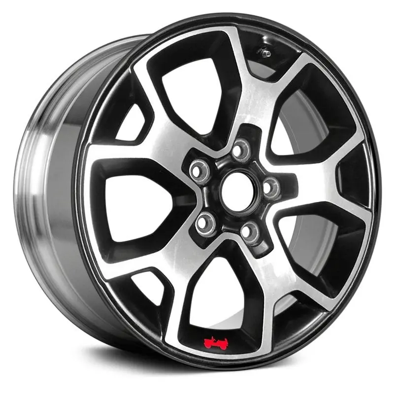17 X 7.5 Alloy Remanufactured Wheel With 5 X 108 Bolt Pattern | Oem Factory Replacement Rim | Jeep Wrangler 2018-2019 - Polished Black With Red Jeep Sticker | Polished Black With Red Jeep Sticker 1