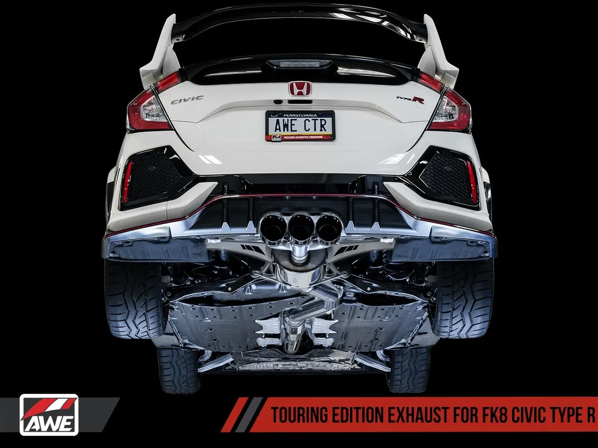 Awe Tuning 2017+ Honda Civic Type R Touring Edition Exhaust W/ Front Pipe & Triple Chrome Silver Tips 1