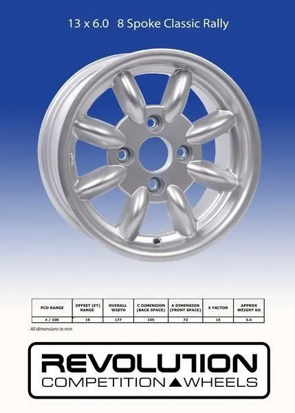 Revolution 13 X 6.0 8 Spoke Escort Group 4 Silver Et16 1