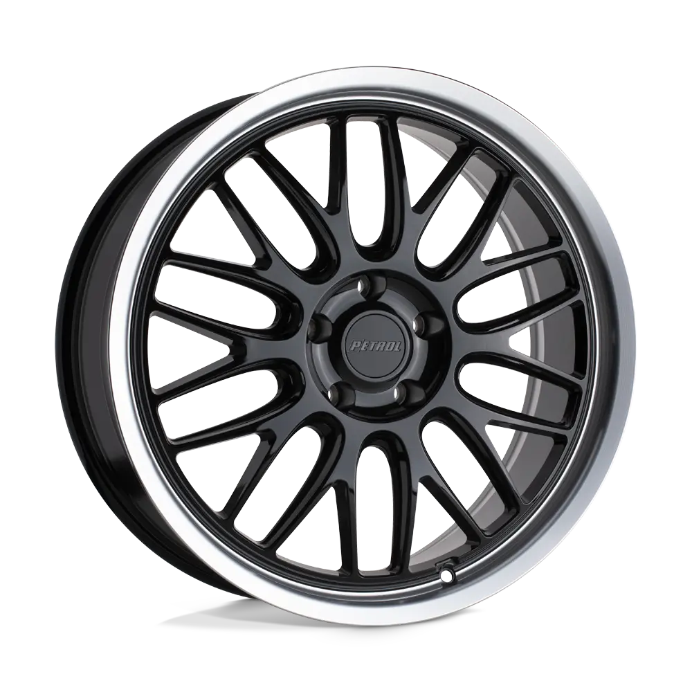 16X7 Gloss Black W/ Machined Cut Lip 40Mm Petrol Wheel 1